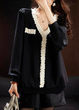 Load image into Gallery viewer, Italian Black V Neck Lace Patchwork Chiffon Tops Spring