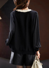 Load image into Gallery viewer, Italian Black V Neck Lace Patchwork Chiffon Tops Spring