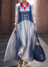 Load image into Gallery viewer, Italian Blue Button Patchwork Silk Maxi Dresses Long Sleeve