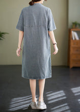 Load image into Gallery viewer, Italian Blue Grey Stand Collar Striped Denim Shirt Dress Summer