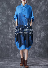 Load image into Gallery viewer, Italian Blue Inkwash Painting Cotton Shirt Dress Summer