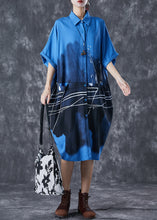 Load image into Gallery viewer, Italian Blue Inkwash Painting Cotton Shirt Dress Summer