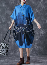 Load image into Gallery viewer, Italian Blue Inkwash Painting Cotton Shirt Dress Summer