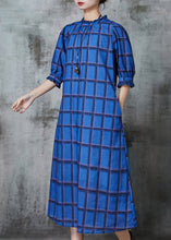 Load image into Gallery viewer, Italian Blue Stand Collar Plaid Cotton Vacation Dresses Summer