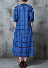 Load image into Gallery viewer, Italian Blue Stand Collar Plaid Cotton Vacation Dresses Summer