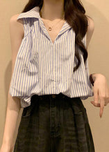 Load image into Gallery viewer, Italian Blue Striped Peter Pan Collar Cotton Blouses Sleeveless