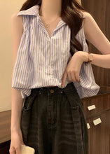 Load image into Gallery viewer, Italian Blue Striped Peter Pan Collar Cotton Blouses Sleeveless