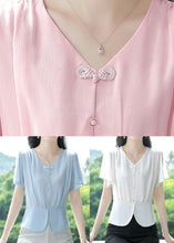 Load image into Gallery viewer, Italian Blue V Neck Button Chiffon Blouses Summer