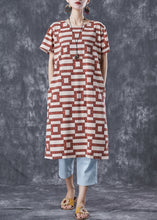 Load image into Gallery viewer, Italian Brick Red Oversized Striped Cotton Long Dress Summer