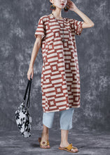 Load image into Gallery viewer, Italian Brick Red Oversized Striped Cotton Long Dress Summer