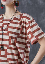 Load image into Gallery viewer, Italian Brick Red Oversized Striped Cotton Long Dress Summer