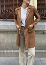 Load image into Gallery viewer, Italian Brown Notched Pockets Faux Suede Trench Fall