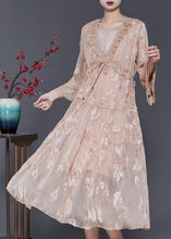 Load image into Gallery viewer, Italian Champagne Embroidered Silk Vacation Dresses Summer