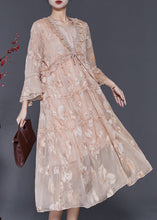 Load image into Gallery viewer, Italian Champagne Embroidered Silk Vacation Dresses Summer