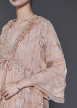 Load image into Gallery viewer, Italian Champagne Embroidered Silk Vacation Dresses Summer