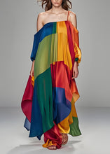 Load image into Gallery viewer, Italian Colorblock One Shoulder Asymmetrical Design Silk Dress Sleeveless