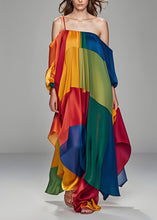 Load image into Gallery viewer, Italian Colorblock One Shoulder Asymmetrical Design Silk Dress Sleeveless