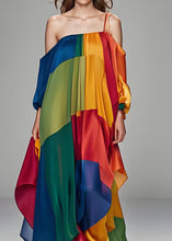 Load image into Gallery viewer, Italian Colorblock One Shoulder Asymmetrical Design Silk Dress Sleeveless