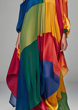 Load image into Gallery viewer, Italian Colorblock One Shoulder Asymmetrical Design Silk Dress Sleeveless