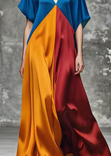 Load image into Gallery viewer, Italian Colorblock V Neck Loose Silk Long Dress Summer