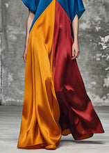 Load image into Gallery viewer, Italian Colorblock V Neck Loose Silk Long Dress Summer