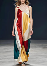 Load image into Gallery viewer, Italian Colorblock V Neck Silk Spaghetti Strap Dresses Sleeveless