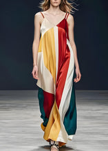 Load image into Gallery viewer, Italian Colorblock V Neck Silk Spaghetti Strap Dresses Sleeveless