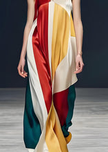 Load image into Gallery viewer, Italian Colorblock V Neck Silk Spaghetti Strap Dresses Sleeveless