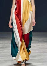 Load image into Gallery viewer, Italian Colorblock V Neck Silk Spaghetti Strap Dresses Sleeveless