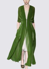 Load image into Gallery viewer, Italian Elegant Green Silk Dress Long Sleeves