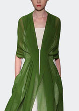 Load image into Gallery viewer, Italian Elegant Green Silk Dress Long Sleeves