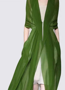 Italian Elegant Green Silk Dress Long Sleeves