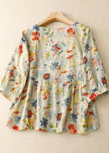 Load image into Gallery viewer, Italian Floral Wrinkled Button Patchwork Linen T Shirts Summer