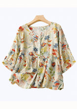 Load image into Gallery viewer, Italian Floral Wrinkled Button Patchwork Linen T Shirts Summer