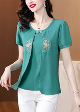 Load image into Gallery viewer, Italian Green Embroidered False Two Pieces Chiffon Blouses Summer