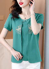 Load image into Gallery viewer, Italian Green Embroidered False Two Pieces Chiffon Blouses Summer