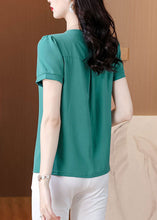 Load image into Gallery viewer, Italian Green Embroidered False Two Pieces Chiffon Blouses Summer