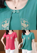 Load image into Gallery viewer, Italian Green Embroidered False Two Pieces Chiffon Blouses Summer