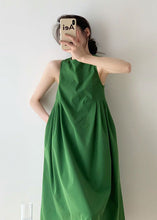 Load image into Gallery viewer, Italian Green O Neck Wrinkled Patchwork Cotton Dress Sleeveless