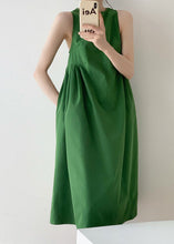 Load image into Gallery viewer, Italian Green O Neck Wrinkled Patchwork Cotton Dress Sleeveless