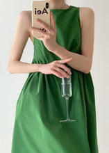 Load image into Gallery viewer, Italian Green O Neck Wrinkled Patchwork Cotton Dress Sleeveless