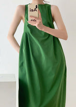 Load image into Gallery viewer, Italian Green O Neck Wrinkled Patchwork Cotton Dress Sleeveless