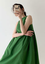 Load image into Gallery viewer, Italian Green O Neck Wrinkled Patchwork Cotton Dress Sleeveless