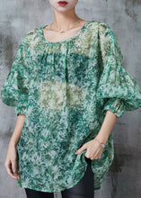 Load image into Gallery viewer, Italian Green Oversized Print Chiffon Shirts Lantern Sleeve