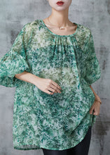 Load image into Gallery viewer, Italian Green Oversized Print Chiffon Shirts Lantern Sleeve