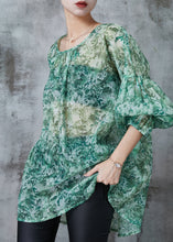 Load image into Gallery viewer, Italian Green Oversized Print Chiffon Shirts Lantern Sleeve