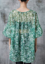 Load image into Gallery viewer, Italian Green Oversized Print Chiffon Shirts Lantern Sleeve