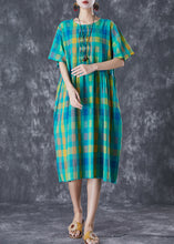 Load image into Gallery viewer, Italian Green Plaid Wrinkled Linen Vacation Dresses Summer