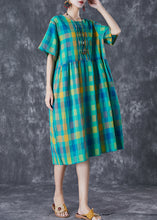 Load image into Gallery viewer, Italian Green Plaid Wrinkled Linen Vacation Dresses Summer