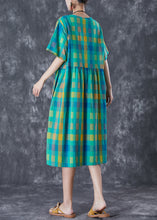 Load image into Gallery viewer, Italian Green Plaid Wrinkled Linen Vacation Dresses Summer